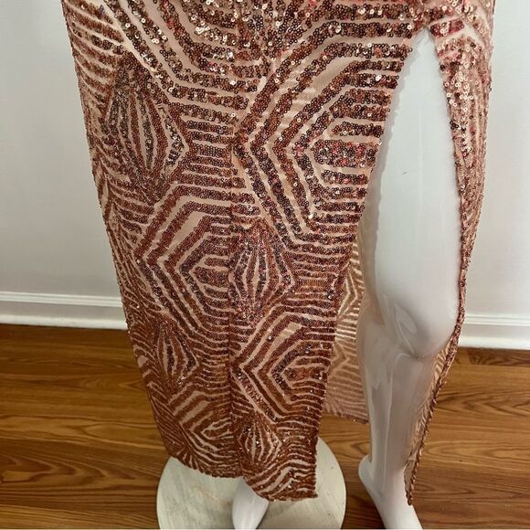 NWT Gianni Bini Rose Gold Sequin Front Slit Maxi Skirt - XS - Picture 6 of 10